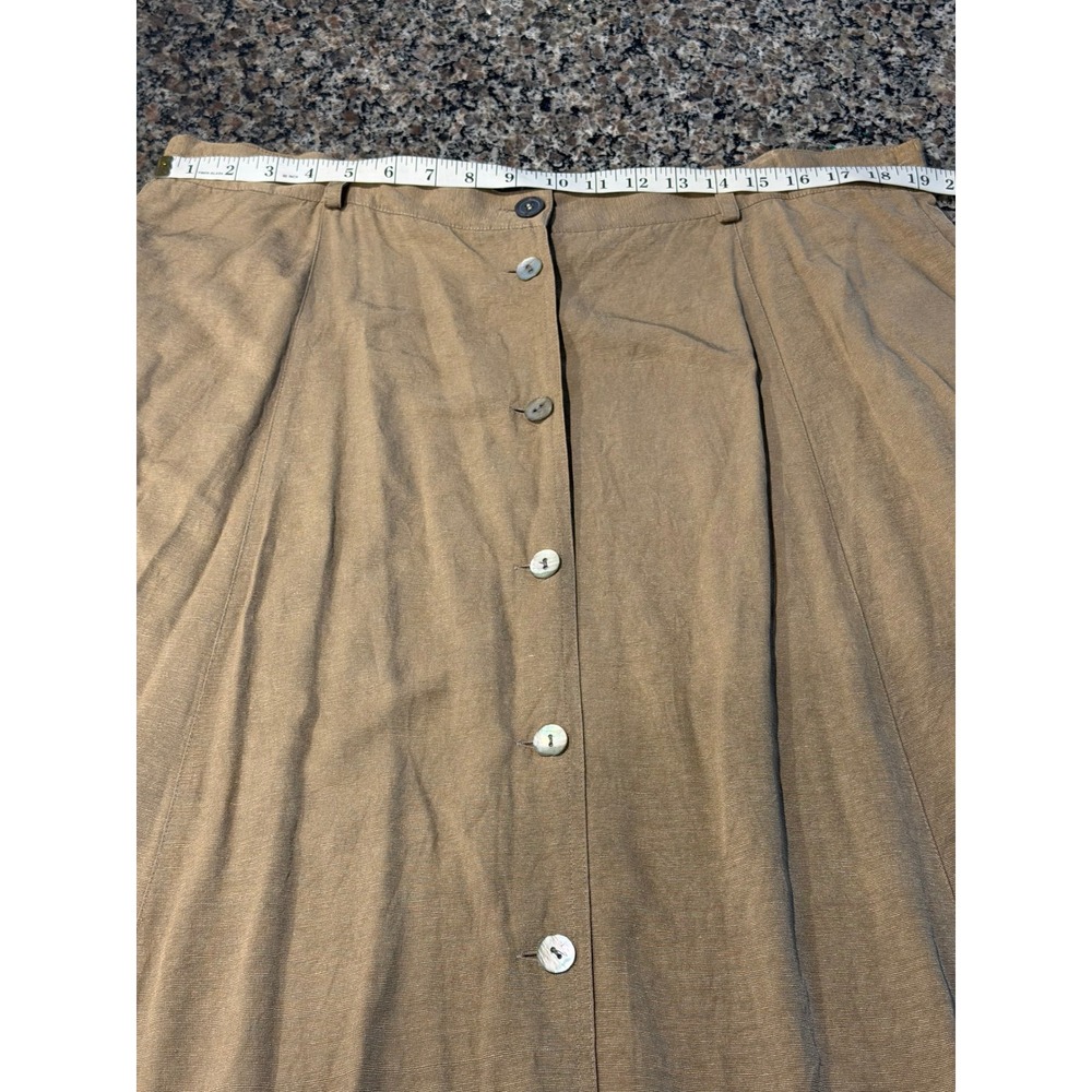 Orvis 100% Silk Button Front Midi Skirt Tan Khaki A-Line Pockets Womens XL - Picture 6 of 7